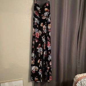 Black with flowers strapless jumpsuit